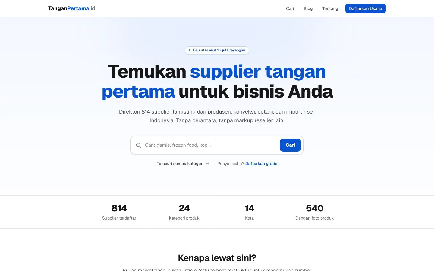 Website TanganPertama.id buatan Lenka Studio